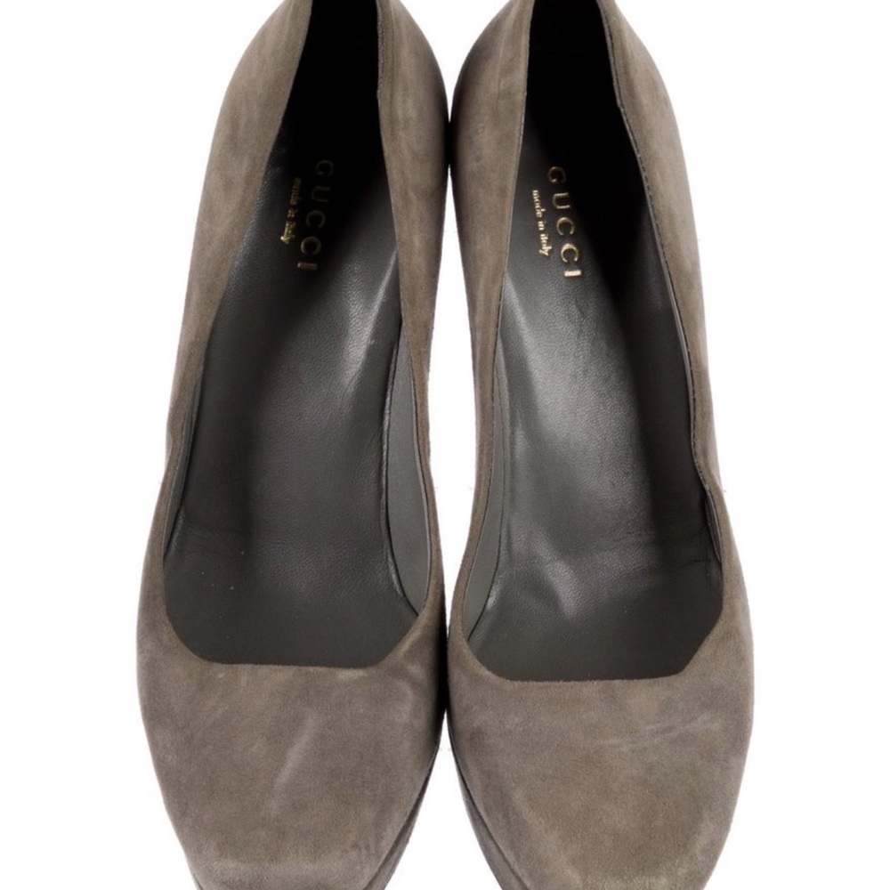 Authentic Gucci Elegant Gray Suede Platform Heels - image 4